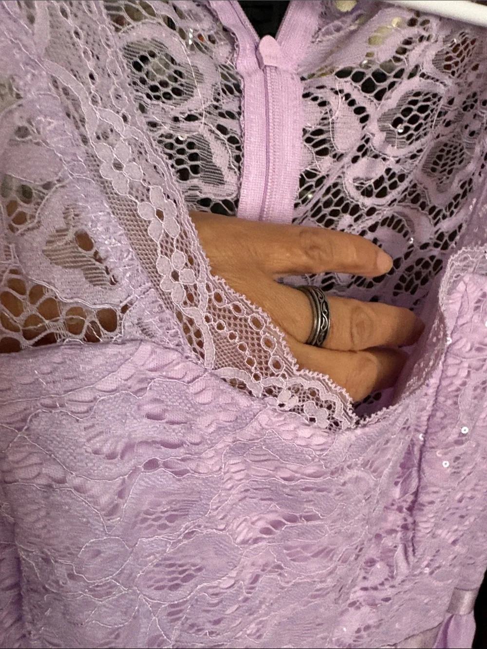 Lavender Lace & Chiffon Cap-Sleeve Formal Dress